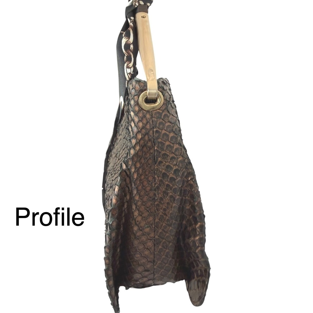 Vintage Bottega Veneta Python Shoulder Bag Metallic Bronze Exotic Leather Italy - Picture 4 of 15